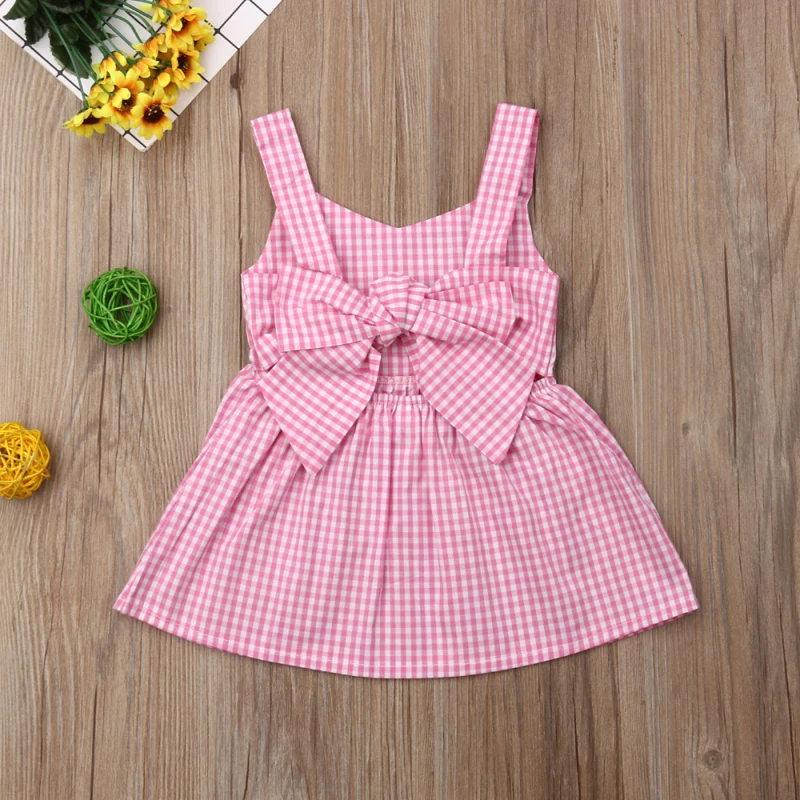 Pudcoco Summer Toddler Kids Baby Girl Sleeveless Bow-Knot Plaid Party Dress Bowknot Cute Clothes | Детская одежда и обувь