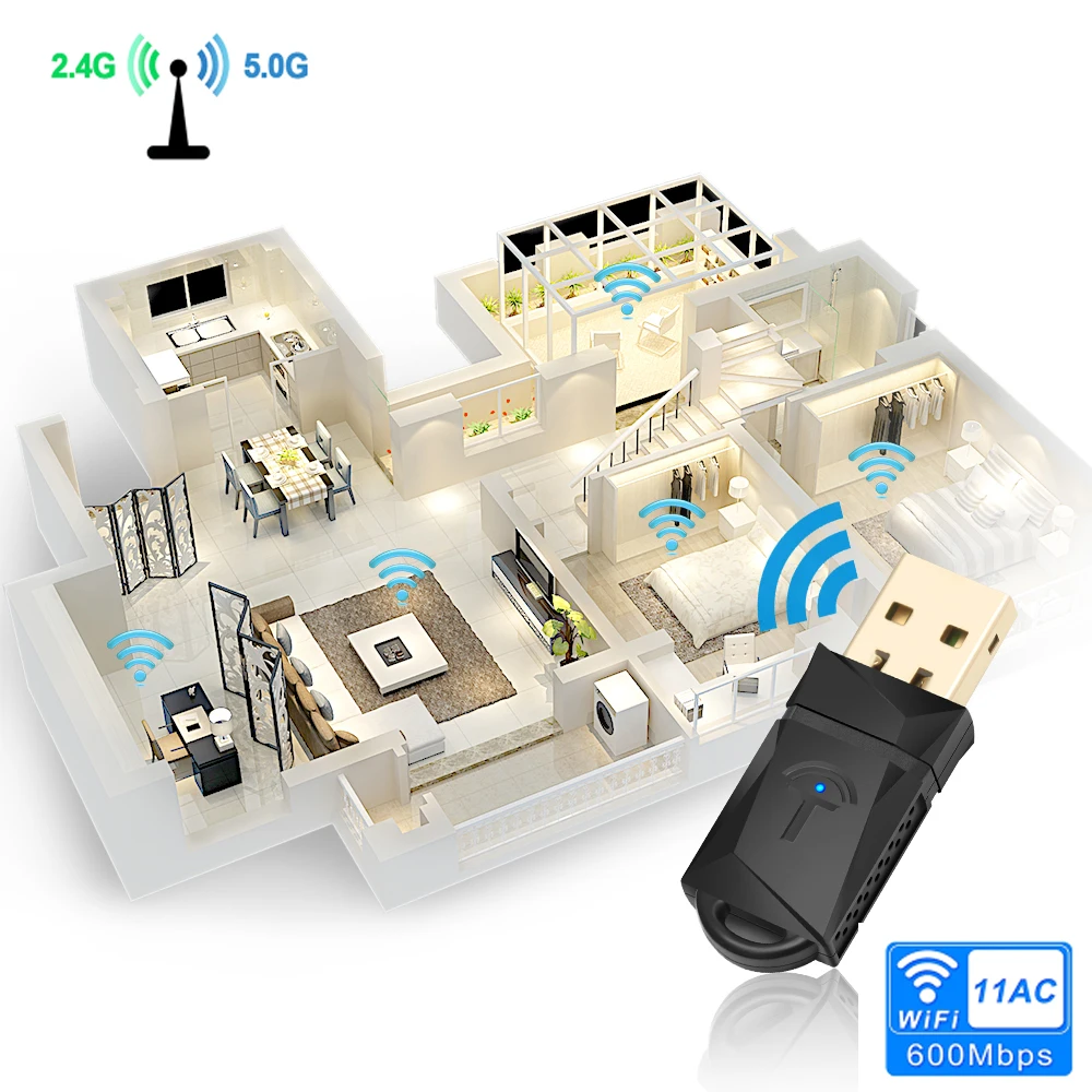 600 Мбит/с USB WiFi адаптер двухдиапазонный беспроводная сетевая карта Ethernet для ПК