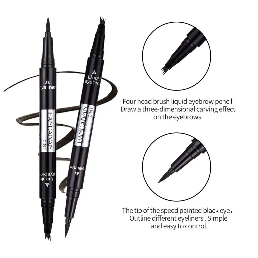 2 In 1 Eyebrow Pen Waterproof Fork Tip Tattoo Fine Sketch Liquid Eyeliner Double-Ended | Красота и здоровье