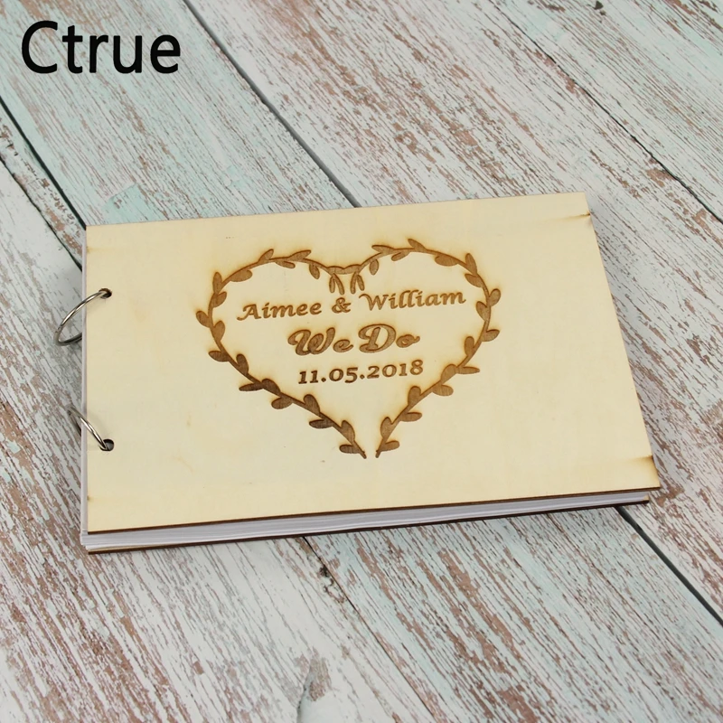 

Custom A5 Wedding wood Guest Book Personalized engraved names & date Wedding Guestbook Rustic Wedding Gift for Couple