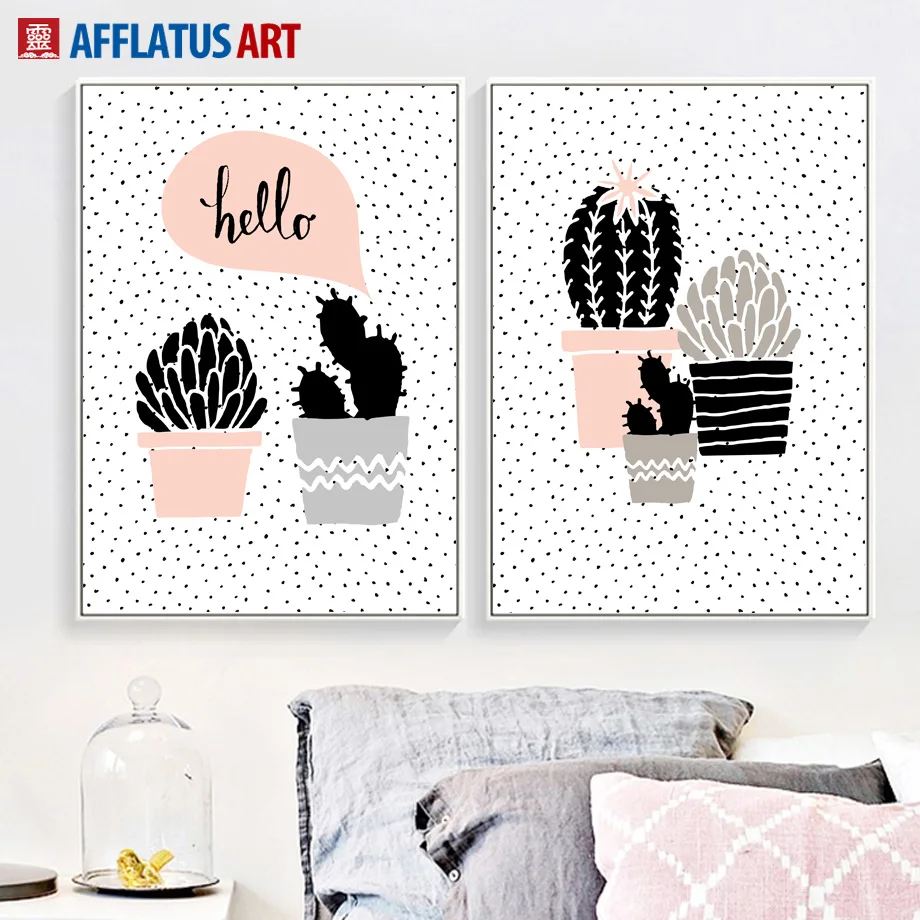 Мультфильм Кактус геометрические горы солнце стены искусства холст картина