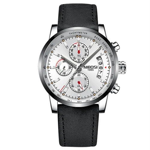 silver white l Кварцевые наручные часы, NIBOSI, модные часы Montres Hommes, роскошные часы для мужчин, водонепроницаемые и светящиеся стрелки, мужские часы Saat - Цвет: silver white l