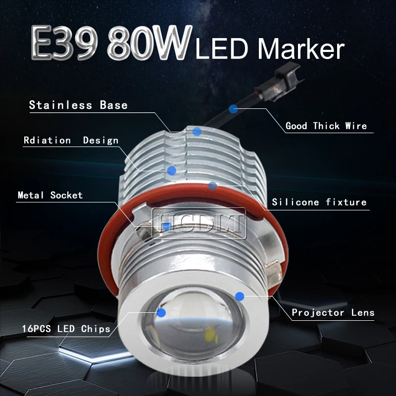 Hcdlt натуральная E39 80 Вт Светодиодный дневной светильник E39 E60 E53 E63 E83 X3 E87 X5 светодиодный набор маркеров 6500K белый светодиодный HALO Кольцо маркер