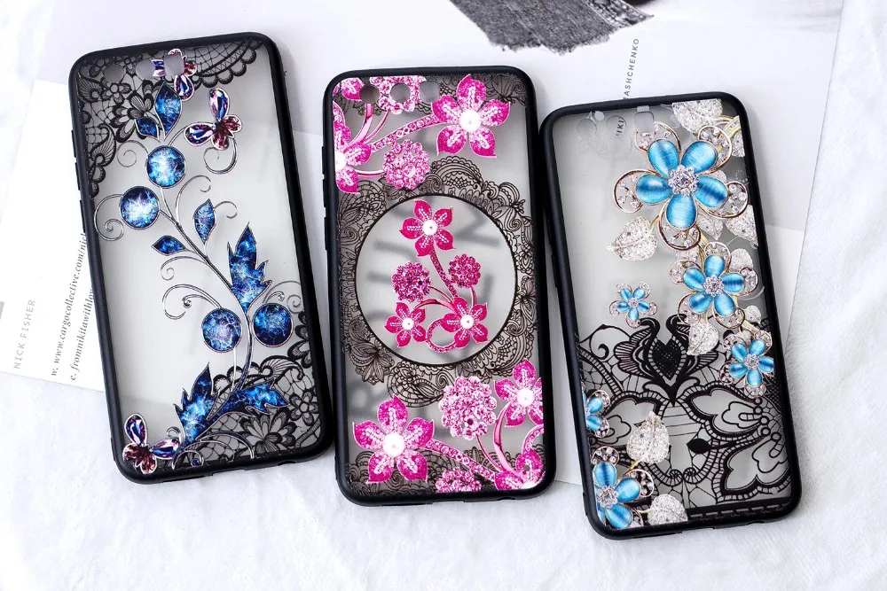 For Huawei Honor 9 Lite Case honor note 10 Silicone Lace 3d diamond flower Back Cover lite 8x |