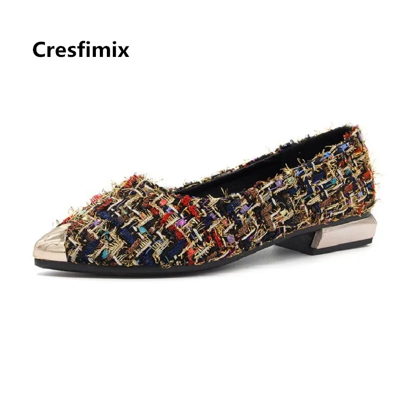 Женские весенние туфли с острым носком Cresfimix бежевые офисные без застежек