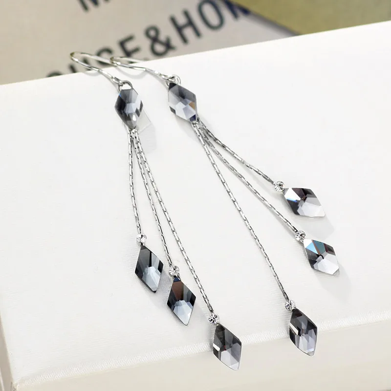 Женские свадебные Висячие серьги Neoglory с синими кристаллами и длинной кисточкой