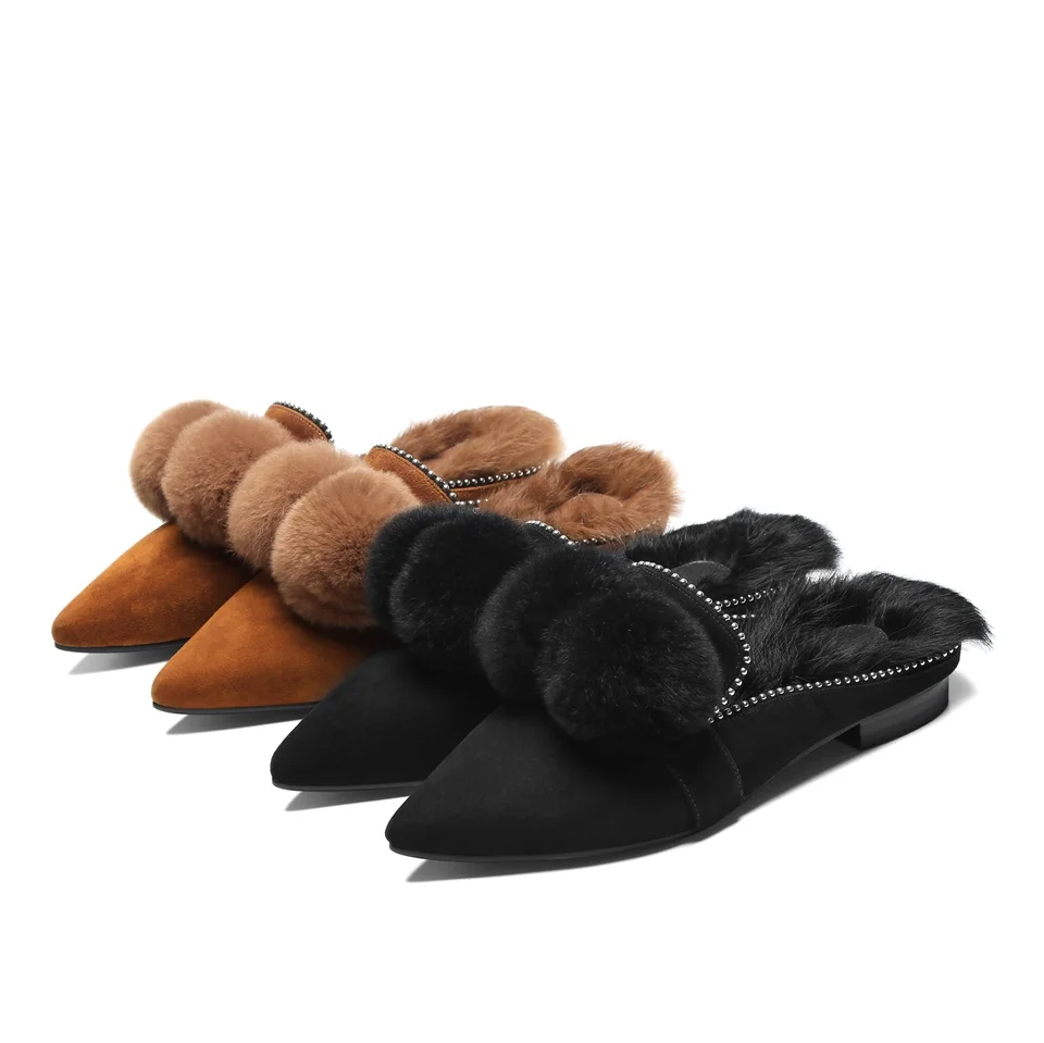 Модные женские тапочки сезон весна-осень удобные из натуральной овечьей замши с