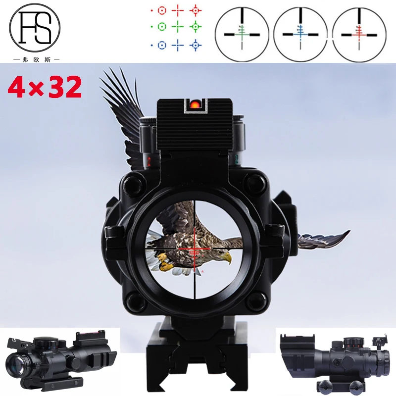 Тактический оптический прицел для винтовки 4x32 снайперский мини красный зеленый