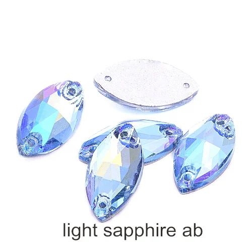 light sapphire ab 7x15 мм 9x18 мм AB цвета конский глаз пришить Камень Flatback Navette из хрустального стекла для пошива Стразы для свадебного платья F0106 - Цвет: light sapphire ab