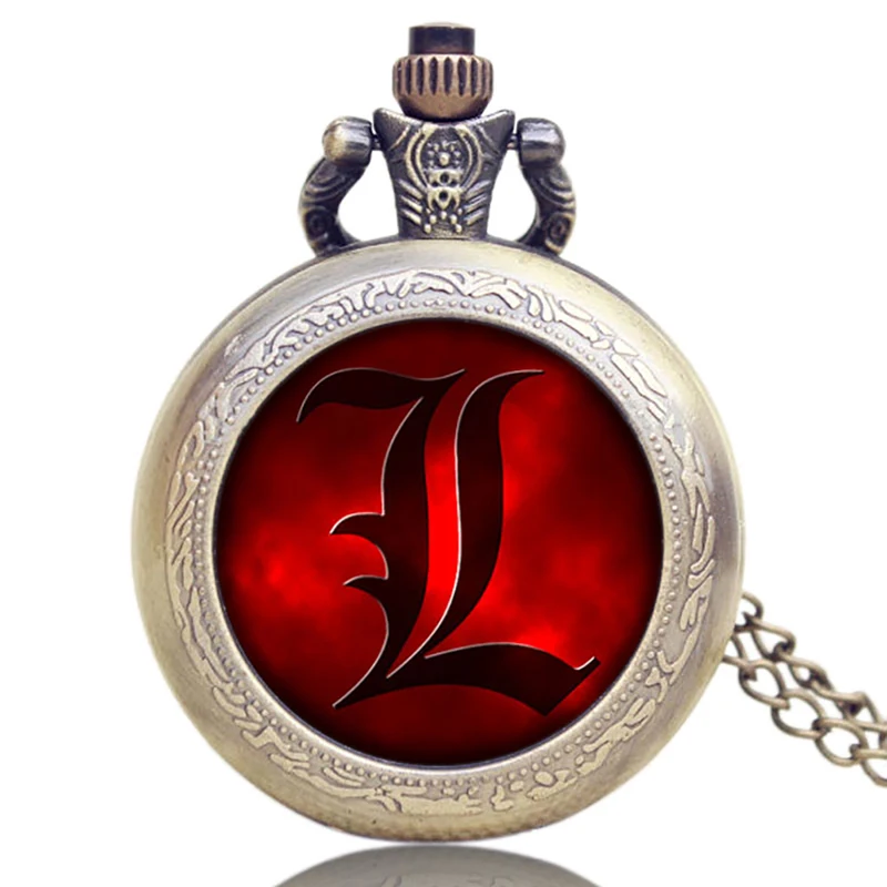 

Death Note Quartz Pocket Watch Vintage Double L Pendant Watches Men With Necklace Anime Accessories Gifts Reloj De Bolsillo
