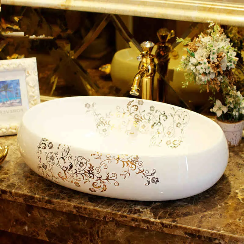 Овальная керамическая раковина для ванной комнаты Jingdezhen фарфоровая столешница