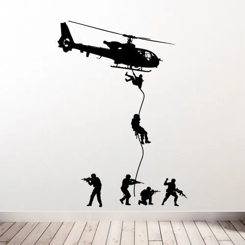 

Free Shipping Helicopter Wall Decal Military Soldiers Men Swat Drop Children Boys Bedroom Decoration Vinyl Art Sticker Y-215