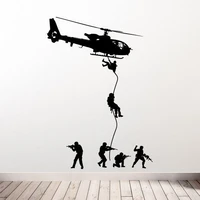 free shipping helicopter wall decal military soldiers men swat drop children boys bedroom decoration vinyl art sticker y 215