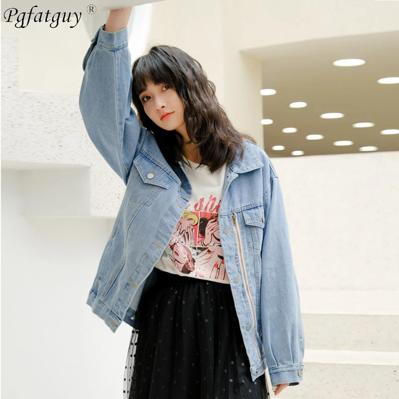 2019 Новинка весны карман на молнии джинсовая куртка для женщин Повседневное BF