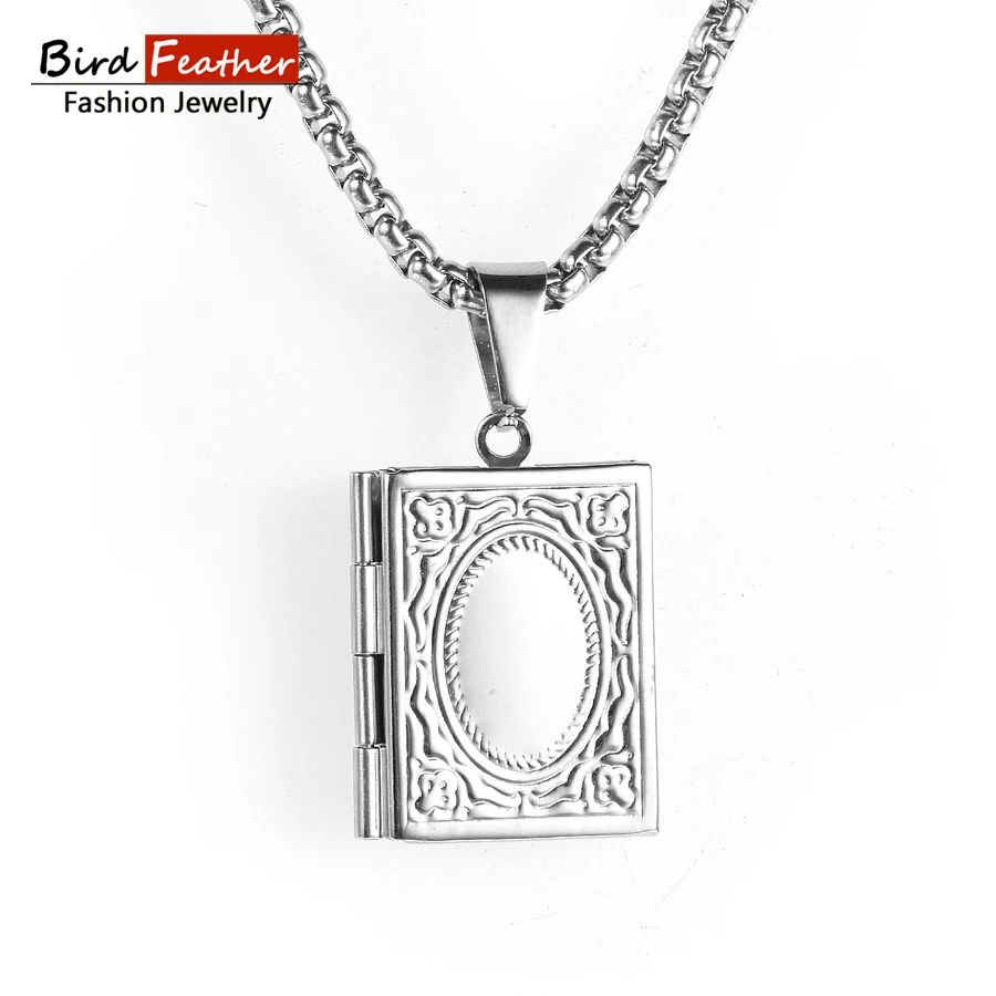 Bird Feather Stainless Steel Necklace for men women Punk Open Bible Pendant Chain Necklaces &amp Pendants Hip Hop Fashion Jewelry |