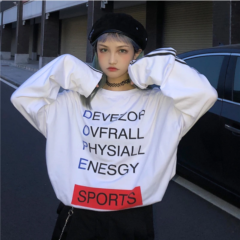 Осенняя белая футболка с длинными рукавами для колледжа Женский Топ Harajuku Wind
