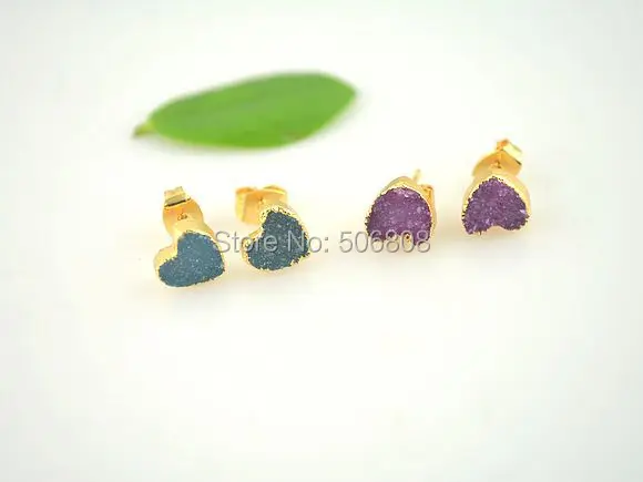 5 пар серьги-гвоздики смешанные цвета очаровательное сердце натуральный жеод Drusy