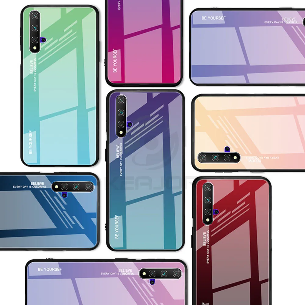 Чехол из закаленного стекла для huawei Honor 20 Pro, чехол, роскошный градиентный бампер с мягкими краями, силиконовый Жесткий Чехол для Honor 20 Honor20, чехол