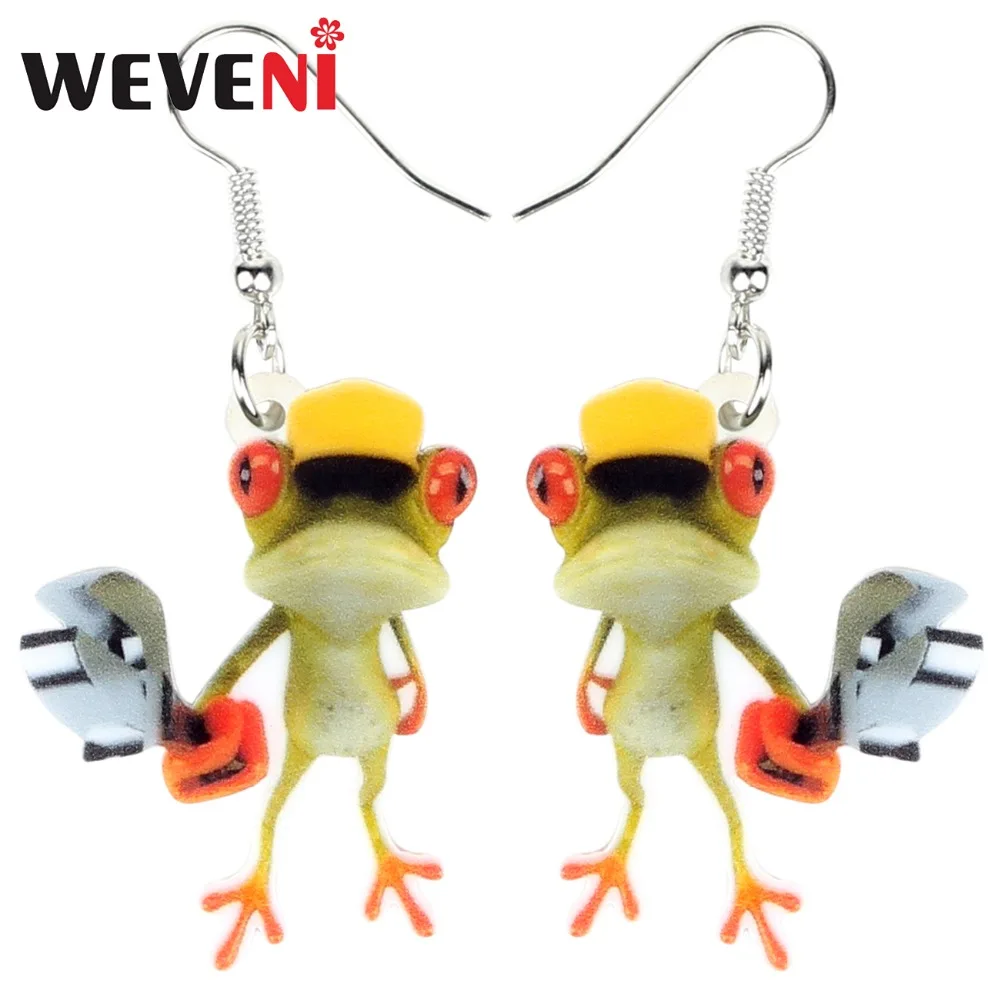 WEVENI Accessories Acrylic Cartoon Repairman Frog Earrings Drop Dangle Funny Animal Jewelry For Women Girls Gift Charms Dropship | Украшения