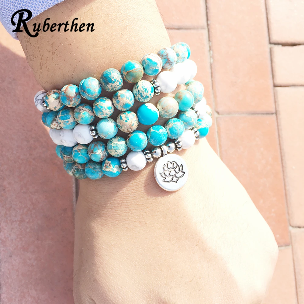 Браслет Ruberthen из натурального камня с дизайном Howlite 108 бусин браслет Mala Wrap или