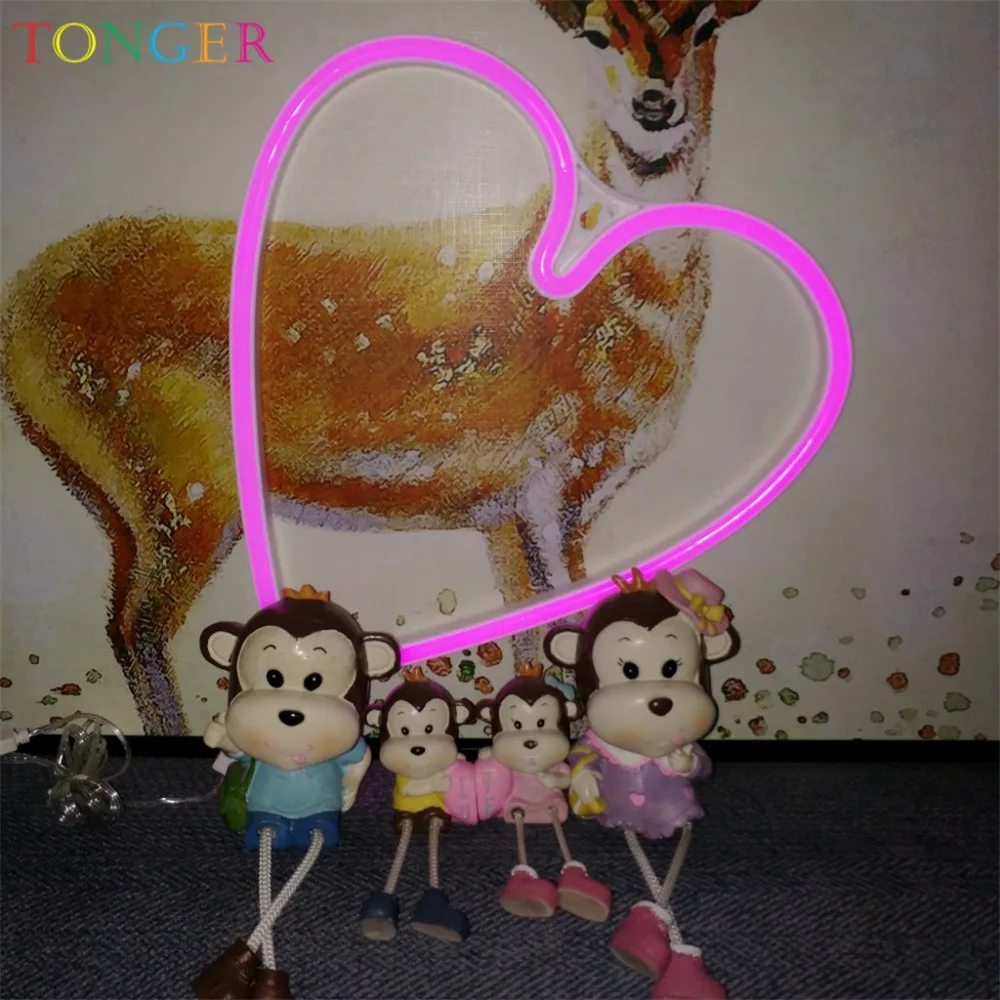 TONGER Operated pink hart Neon Art Sign LED Handmade Visual Artwork Home Wall Decor Leon Light for Kids Room TG2002 | Освещение