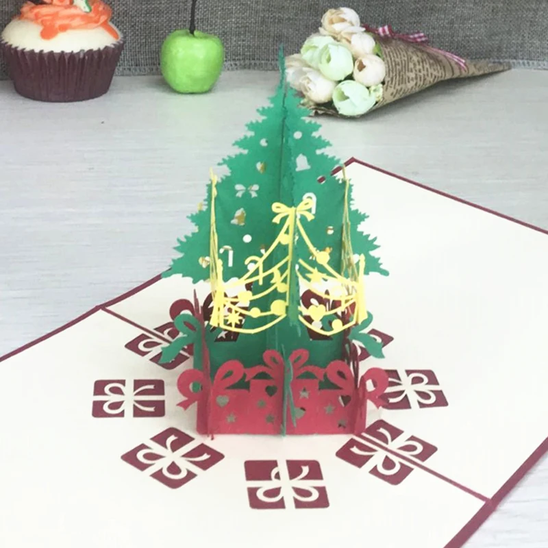 Merry Christmas винтажная 3D лазерная резка всплывающая бумага ручной работы на заказ поздравительные открытки Рождественские подарки сувенирные открытки принадлежности
