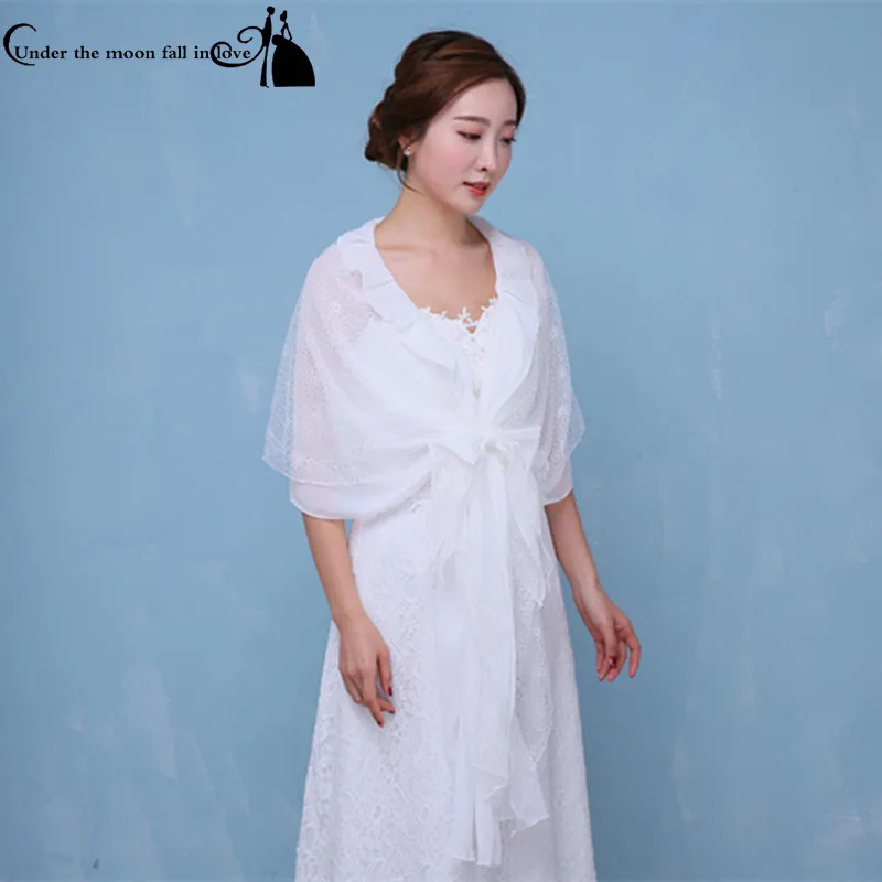 2017 New Style In Stock White Ivory Lace Chiffon Wedding Shawl Mulher Bridal Cape Jacket Accessories China | Свадьбы и торжества