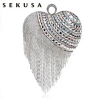 Sekusa Винтаж Вышивка клатч Diamonds Luxurious Для женщин Вечерние сумки цепи плеча Кошелек вечерняя сумочка; BS010 для вечернее платье-мешок