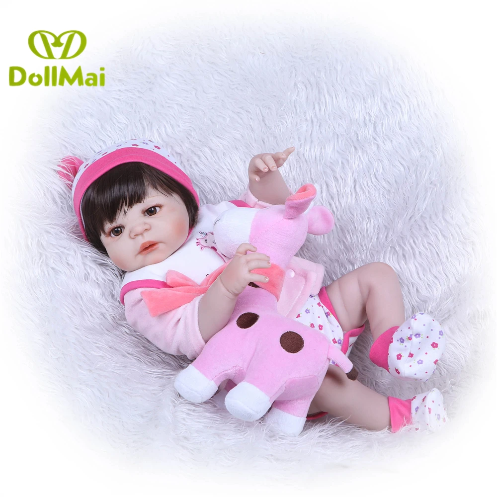 

57 см полностью силиконовые куклы для новорожденных девочек с жирафом, пустышкой, realista Bebes reborn menina boneca, подарок для детей, bb reborn