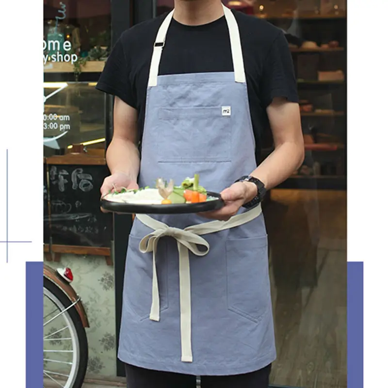 Полной длины серый хлопковый передник Barista кафе бармен бистро шеф-повар униформа для официантов и официанток Бейкер цветочный питание рабочая одежда B34