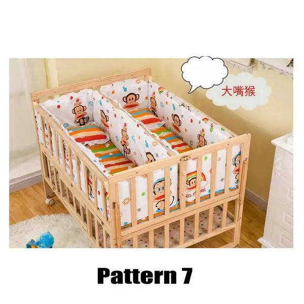 Multifunctional Twins Bed With Bedding Set and Mosquito Net, Bed can Extend and can Joint With Adult Bed, Pine Wood Baby Crib - Цвет: Pattern 7