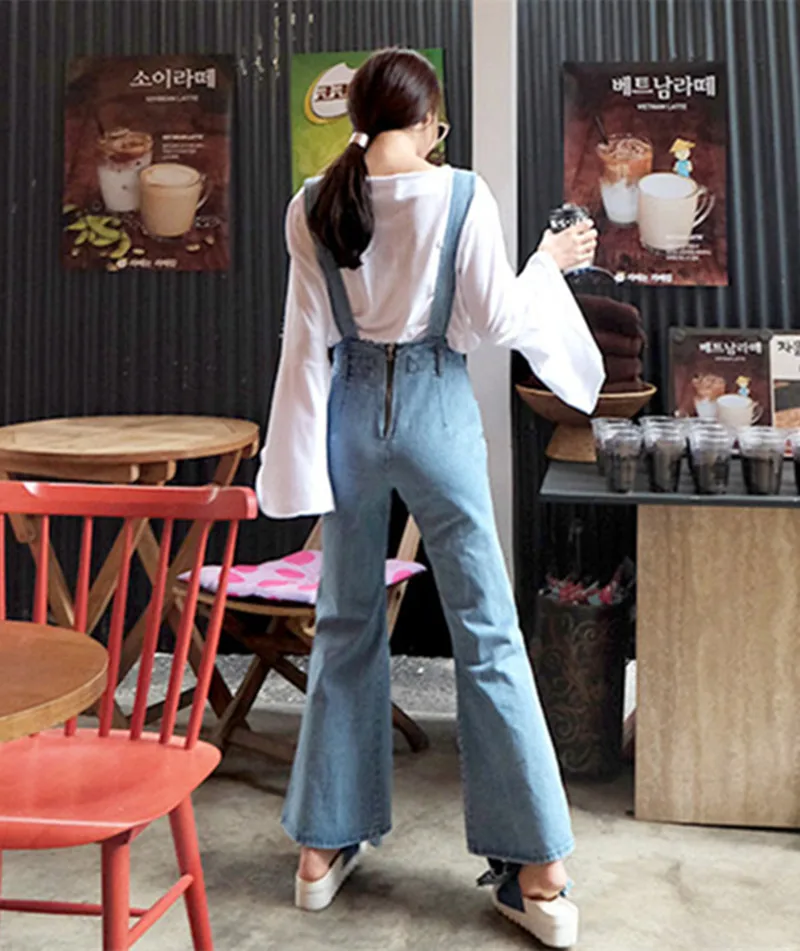 Комбинезон женский джинсовый с эффектом потертости пикантный узкий длинный