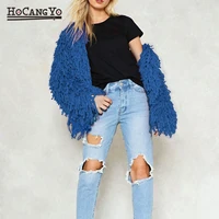 hcyo 2019 chic warm knitting shaggy white cardigan women sweater soft black female jacket coat autumn winter hairy faux fur coat
