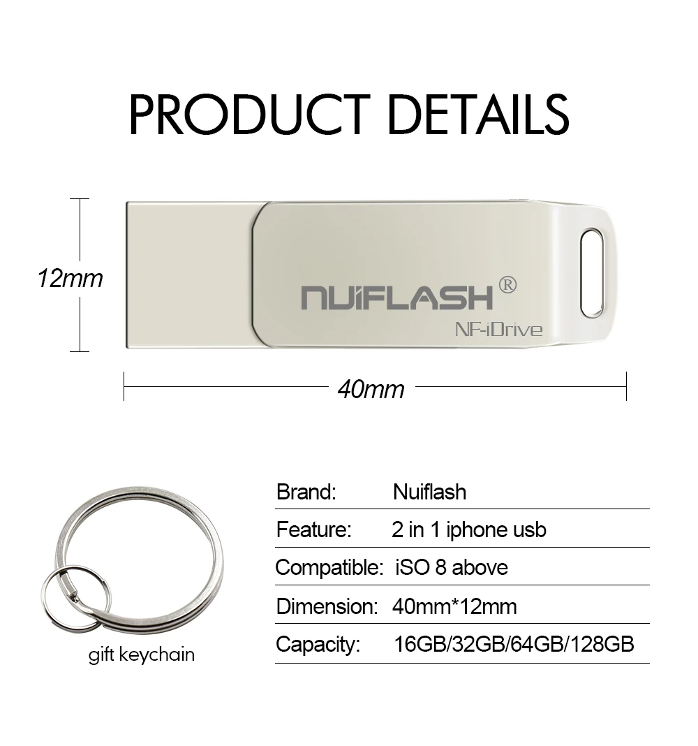 USB флэш-накопитель для iPhone X/8/7/7 Plus/6 Plus/6s/5/SE/ipad 2 в 1 флеш-накопитель 16 ГБ 32 ГБ 64 ГБ 128 Гб металлический флэш-накопитель usb 2,0