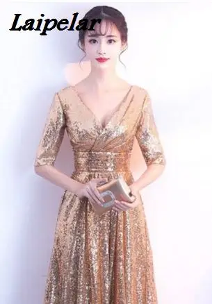 

Женское вечернее платье Laipelar, золотое, длинное, с треугольным вырезом, без рукавов