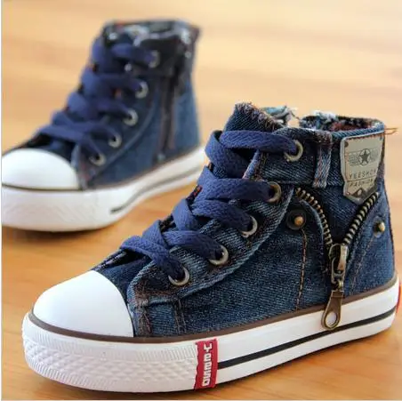 Ботинки джинсовые детские резиновая холщовая обувь без застежек однотонные