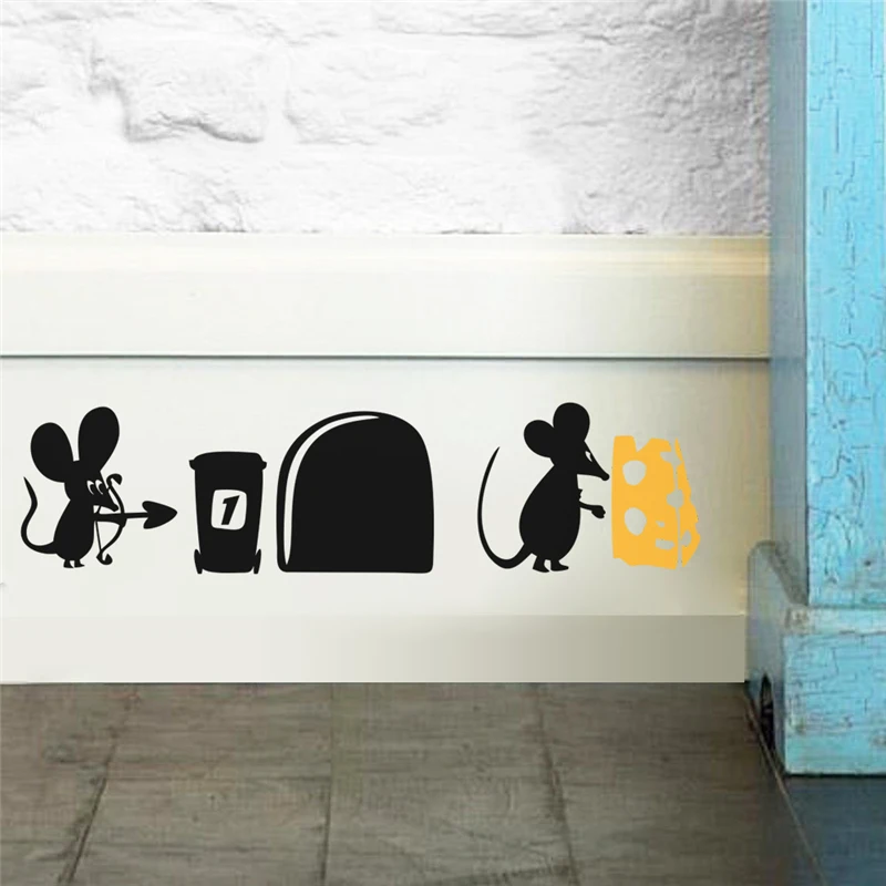 Забавные наклейки на стену с мышкой для украшения дома Diy Vivid 3d Hole животные