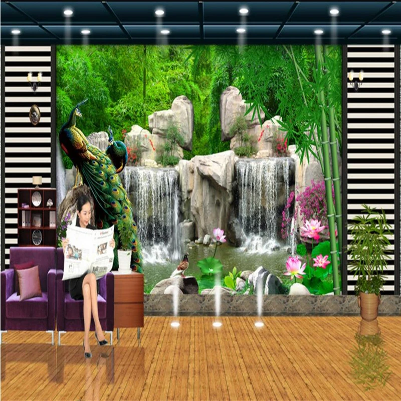 Фотообои beibehang для стен 3d бамбуковые обои с павлином фоном телевизора большие