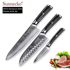 SUNNECKO 3 шт. Santoku нож шеф-повара для очистки овощей, набор кухонных ножей, японский Дамаск VG10, стальная бритва, острый нож, Ручка G10
