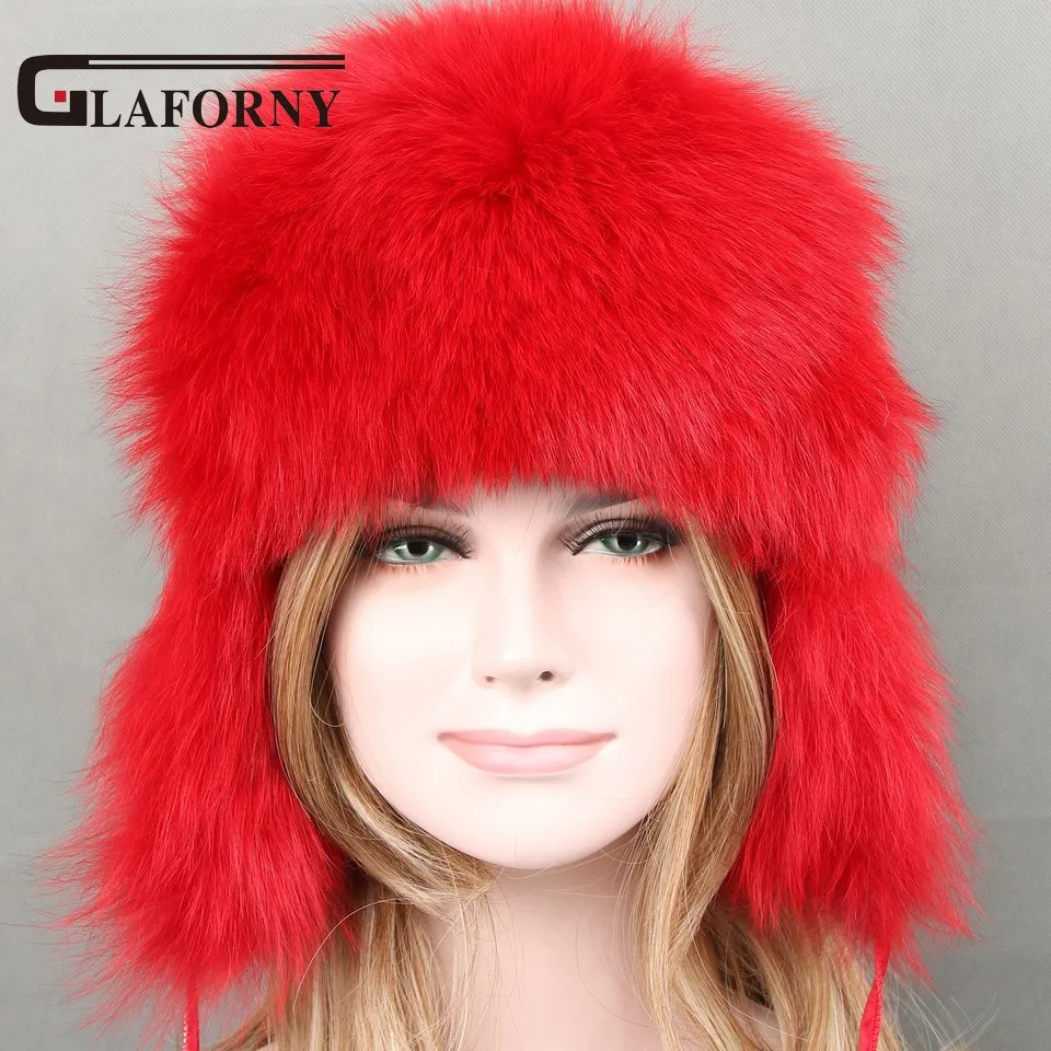 Шапки Glaforny 2017 из натурального меха лисы с ушками женские зимние теплые шапки