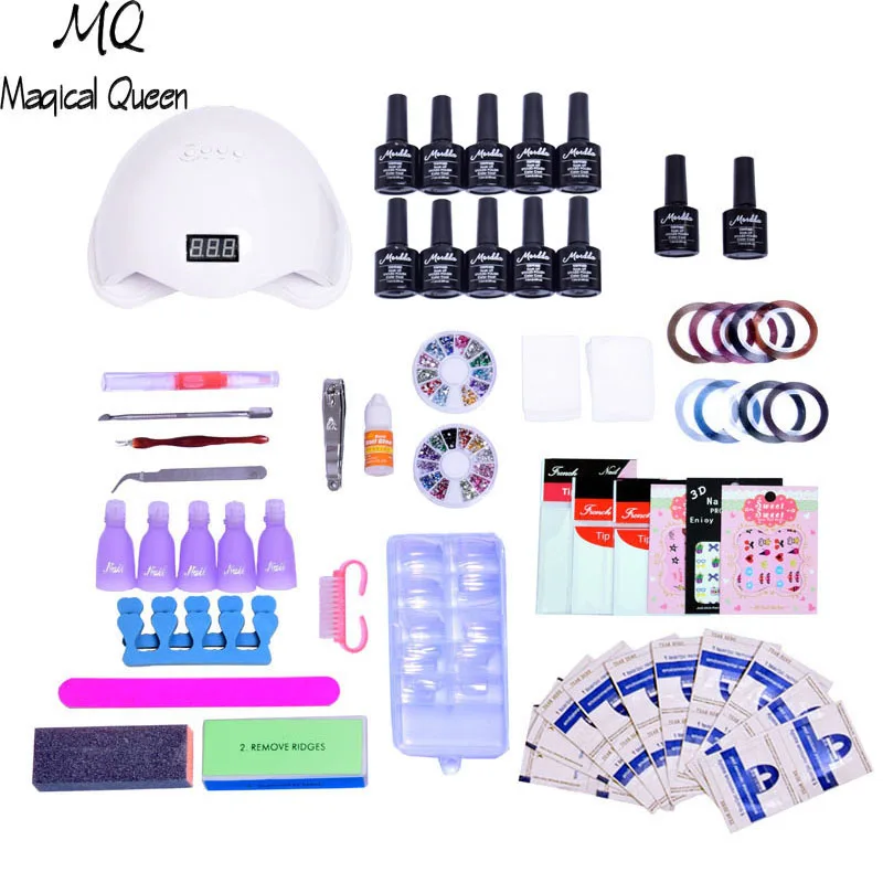 nail art set UV LED LAMP Dryer &amp 10 Color Gel Nail Polish Set kit Tools Varnish lacquer manicure tools | Красота и здоровье