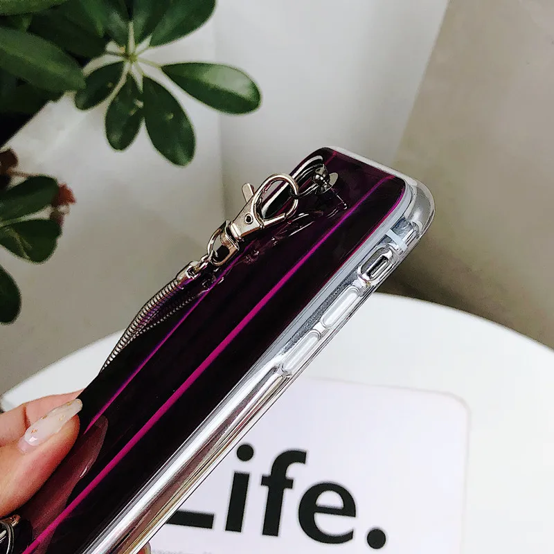 Netarlier Fashion Aurora Phone Case For iphone 6 6S 6Plus 7 8Plus IX XR Xs Max Laser TPU Soft Back Cover With Metal Chain |