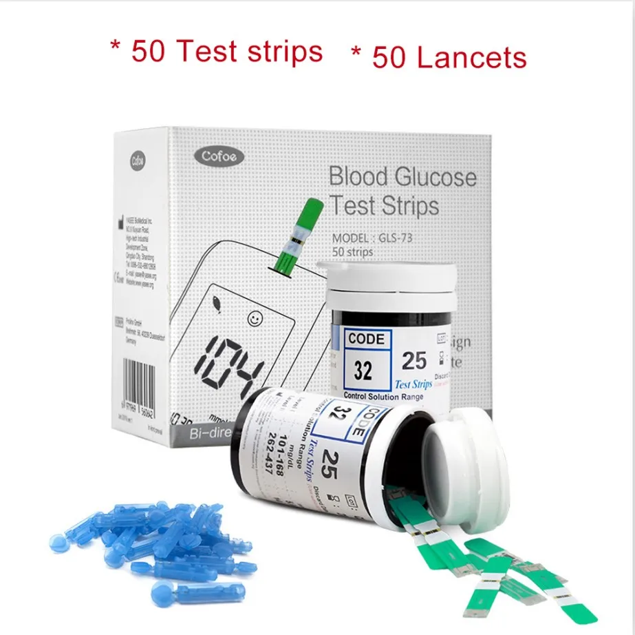 50 strip and lancet Тест-полоски для глюкозы Cofoe тест-полоски для сахара в крови тест глюкозы в крови с бесплатными иглы lancets для теста на диабет(для теста cofoe Yiling - Цвет: 50 strip and lancet