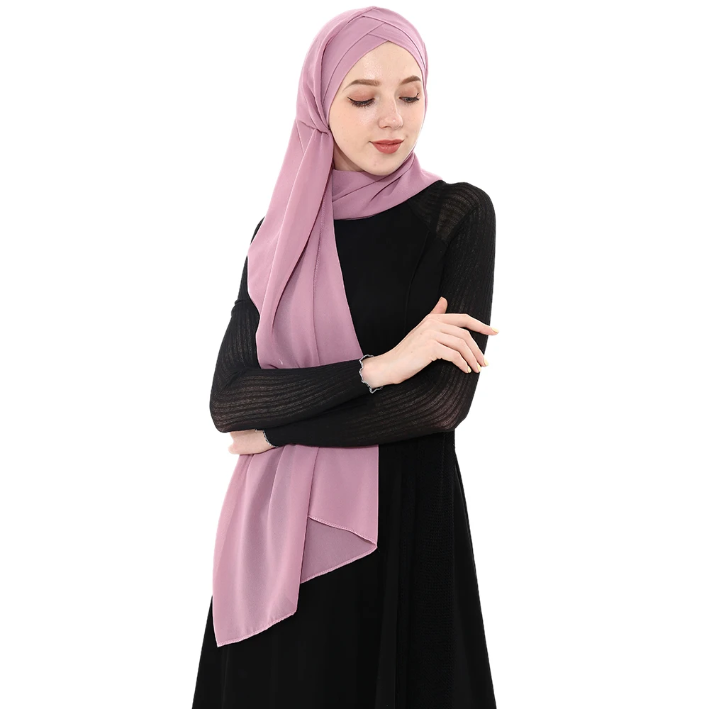 Летние Для женщин шифоновое Ready To Wear мгновенный Hijab шарф Мусульманский шифон