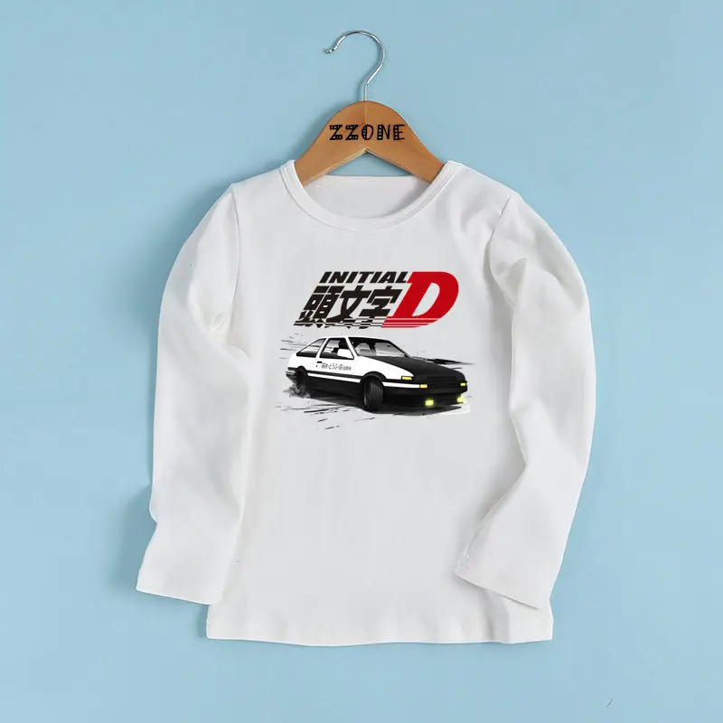 Kids Cool Car Design Clothes Boys and Girls Anime AE86 Initial D Drift Print T shirt Children Long Sleeve T-shirt LKP2419 | Детская