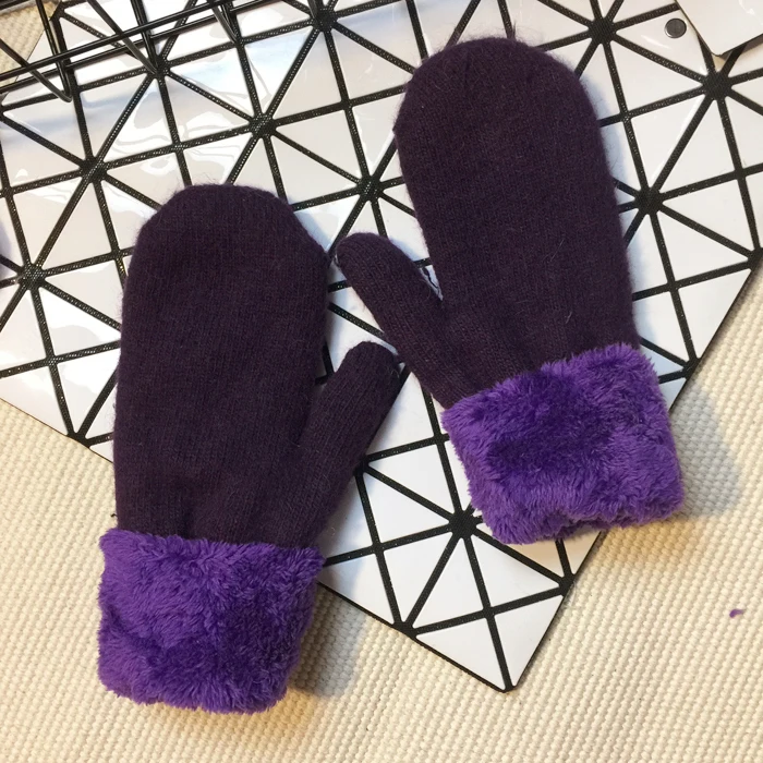 purple Женские Зимние перчатки без пальцев, вязаная, шерстяная, тёплая варежки перчатки перчатка DIY Карамельный цвет - Цвет: purple