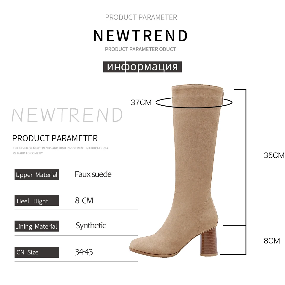

ENMAYER 2019 Women Boots Zip Knee-High Round Toe Fashion Faux Suede Slim Boots Winter Shoes Square Heel Riding Boots Size 34-43