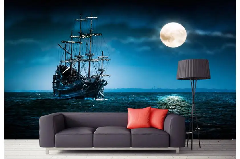 Фотообои на заказ 3d настенные фрески обои с изображением парусника лунного света