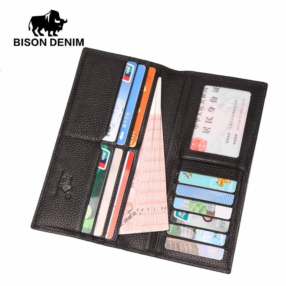 Роскошные мужские кошельки BISON DENIM из натуральной кожи длинный тонкий складной