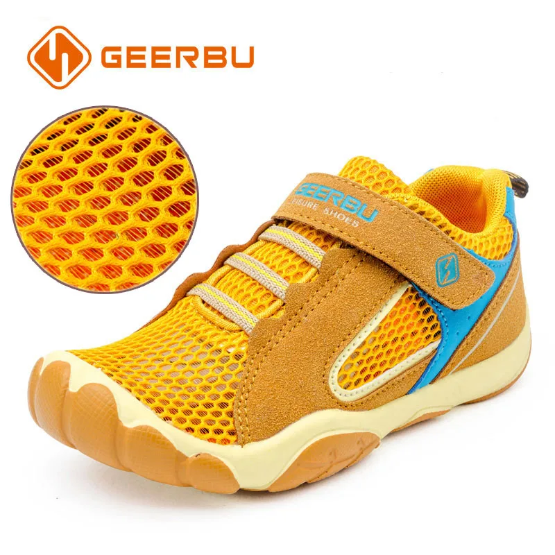 single mesh yellow GEERBU дышащие детские кроссовки для мальчиков, кроссовки из сетчатого материала для бега, детские спортивные кроссовки для студентов, кроссовки для бега, прогулочная обувь - Цвет: single mesh yellow